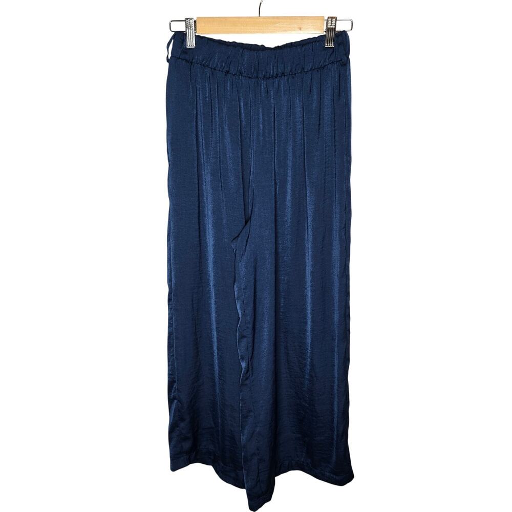 Moutaki Blue Wide Leg Elastic Waist Crop Lightweight Pull-on Pants Size Large